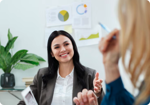Reviewing a financial report and charts